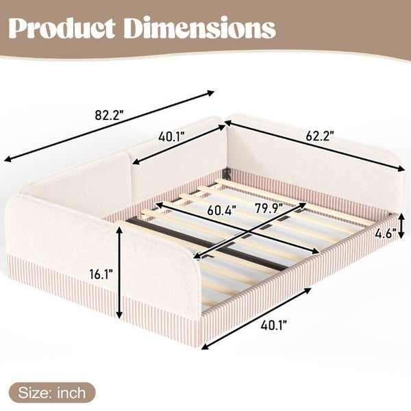 English Elm Queen Montessori Floor Bed Plush Fleece Upholstered Low Platform Kids Frame Beige W1580P493122
