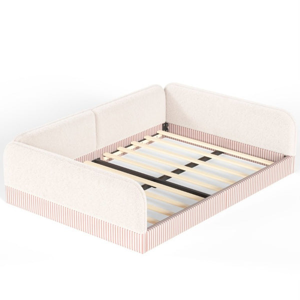 English Elm Queen Montessori Floor Bed Plush Fleece Upholstered Low Platform Kids Frame Beige W1580P493122