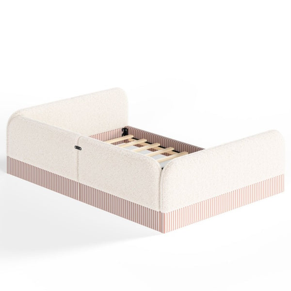 English Elm Queen Montessori Floor Bed Plush Fleece Upholstered Low Platform Kids Frame Beige W1580P493122