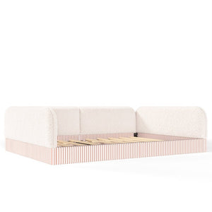 English Elm Queen Montessori Floor Bed Plush Fleece Upholstered Low Platform Kids Frame Beige W1580P493122