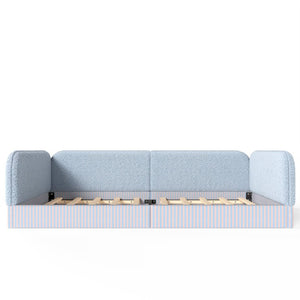 English Elm Queen Montessori Floor Bed Plush Fleece Upholstered Low Platform Kids Frame Blue W1580P493124