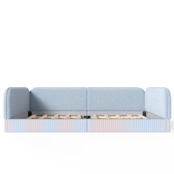 English Elm Queen Montessori Floor Bed Plush Fleece Upholstered Low Platform Kids Frame Blue W1580P493124