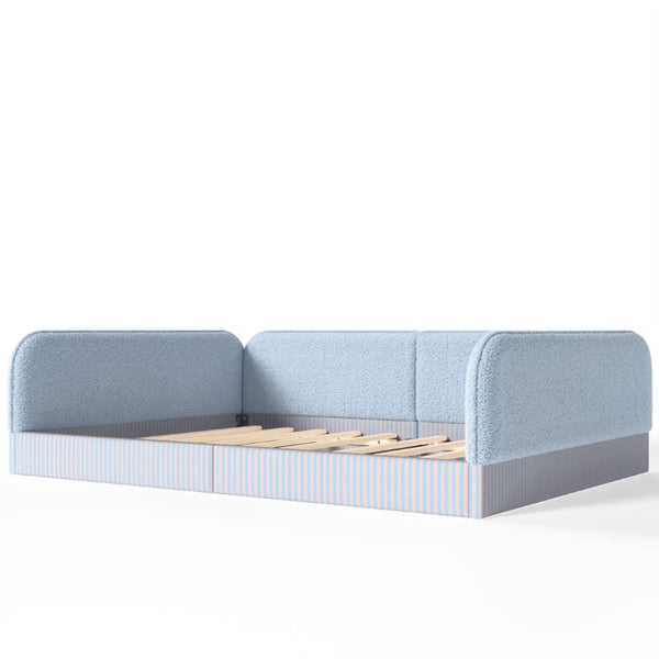 English Elm Queen Montessori Floor Bed Plush Fleece Upholstered Low Platform Kids Frame Blue W1580P493124
