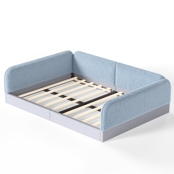 English Elm Queen Montessori Floor Bed Plush Fleece Upholstered Low Platform Kids Frame Blue W1580P493124