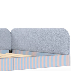 English Elm Queen Montessori Floor Bed Plush Fleece Upholstered Low Platform Kids Frame Blue W1580P493124