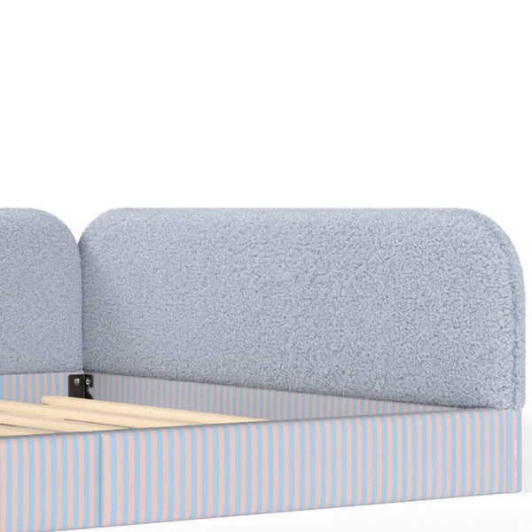 English Elm Queen Montessori Floor Bed Plush Fleece Upholstered Low Platform Kids Frame Blue W1580P493124