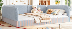 English Elm Queen Montessori Floor Bed Plush Fleece Upholstered Low Platform Kids Frame Blue W1580P493124