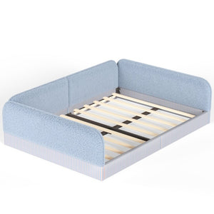English Elm Queen Montessori Floor Bed Plush Fleece Upholstered Low Platform Kids Frame Blue W1580P493124