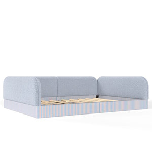 English Elm Queen Montessori Floor Bed Plush Fleece Upholstered Low Platform Kids Frame Blue W1580P493124