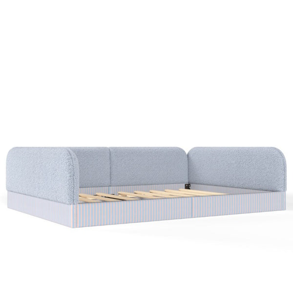 English Elm Queen Montessori Floor Bed Plush Fleece Upholstered Low Platform Kids Frame Blue W1580P493124