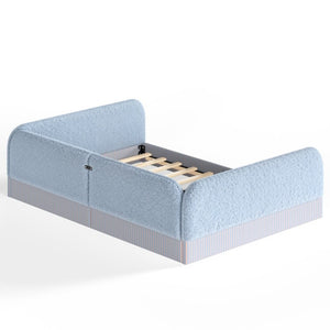 English Elm Queen Montessori Floor Bed Plush Fleece Upholstered Low Platform Kids Frame Blue W1580P493124