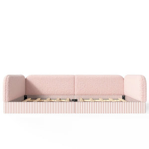 English Elm Queen Montessori Floor Bed Plush Fleece Upholstered Low Platform Kids Frame Pink W1580P493125