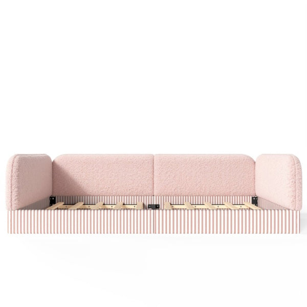 English Elm Queen Montessori Floor Bed Plush Fleece Upholstered Low Platform Kids Frame Pink W1580P493125