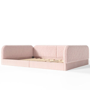 English Elm Queen Montessori Floor Bed Plush Fleece Upholstered Low Platform Kids Frame Pink W1580P493125