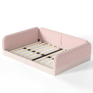 English Elm Queen Montessori Floor Bed Plush Fleece Upholstered Low Platform Kids Frame Pink W1580P493125