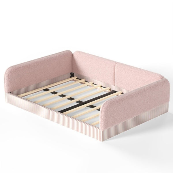 English Elm Queen Montessori Floor Bed Plush Fleece Upholstered Low Platform Kids Frame Pink W1580P493125