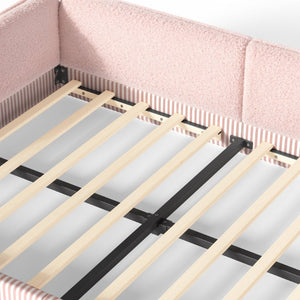 English Elm Queen Montessori Floor Bed Plush Fleece Upholstered Low Platform Kids Frame Pink W1580P493125