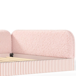 English Elm Queen Montessori Floor Bed Plush Fleece Upholstered Low Platform Kids Frame Pink W1580P493125