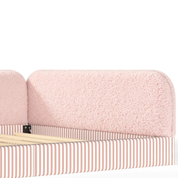 English Elm Queen Montessori Floor Bed Plush Fleece Upholstered Low Platform Kids Frame Pink W1580P493125