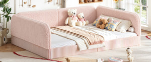 English Elm Queen Montessori Floor Bed Plush Fleece Upholstered Low Platform Kids Frame Pink W1580P493125