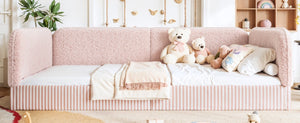 English Elm Queen Montessori Floor Bed Plush Fleece Upholstered Low Platform Kids Frame Pink W1580P493125
