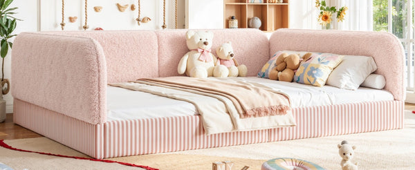 English Elm Queen Montessori Floor Bed Plush Fleece Upholstered Low Platform Kids Frame Pink W1580P493125
