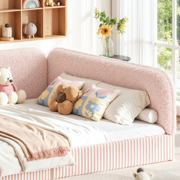English Elm Queen Montessori Floor Bed Plush Fleece Upholstered Low Platform Kids Frame Pink W1580P493125
