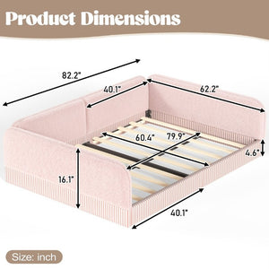English Elm Queen Montessori Floor Bed Plush Fleece Upholstered Low Platform Kids Frame Pink W1580P493125