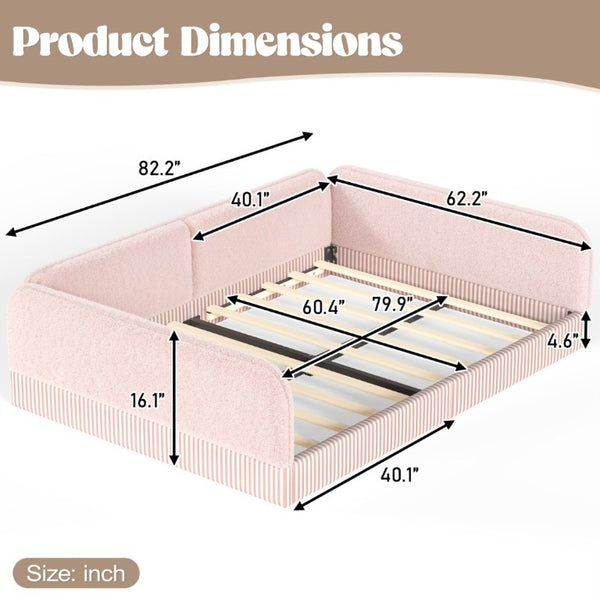 English Elm Queen Montessori Floor Bed Plush Fleece Upholstered Low Platform Kids Frame Pink W1580P493125