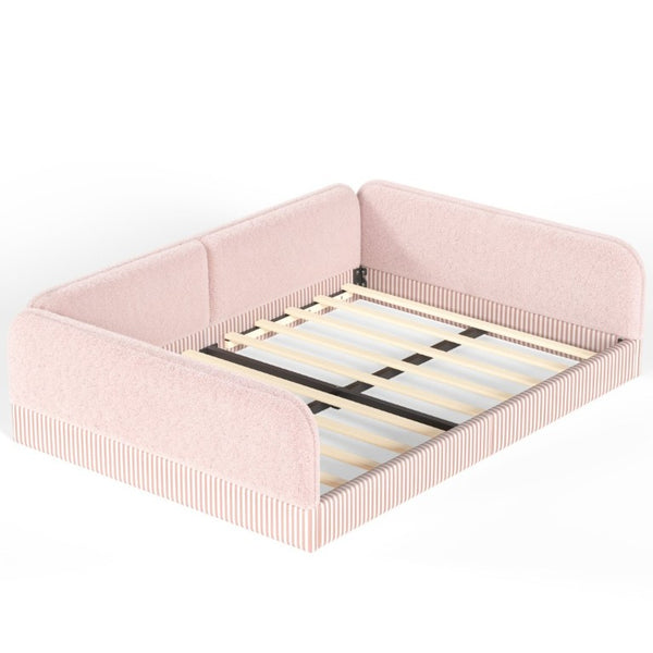 English Elm Queen Montessori Floor Bed Plush Fleece Upholstered Low Platform Kids Frame Pink W1580P493125