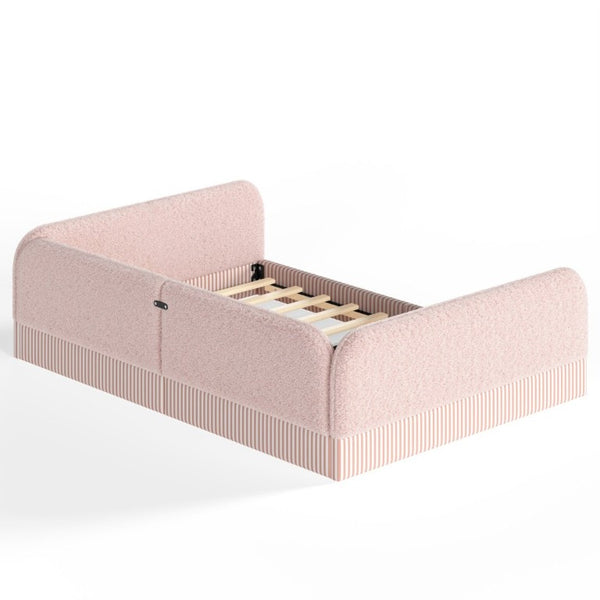 English Elm Queen Montessori Floor Bed Plush Fleece Upholstered Low Platform Kids Frame Pink W1580P493125