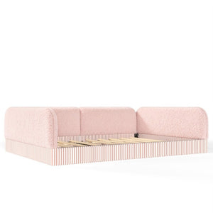 English Elm Queen Montessori Floor Bed Plush Fleece Upholstered Low Platform Kids Frame Pink W1580P493125