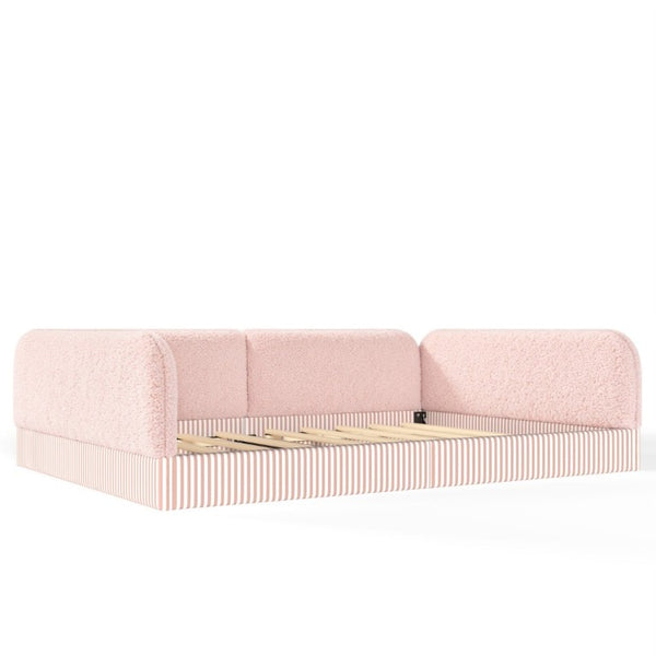 English Elm Queen Montessori Floor Bed Plush Fleece Upholstered Low Platform Kids Frame Pink W1580P493125