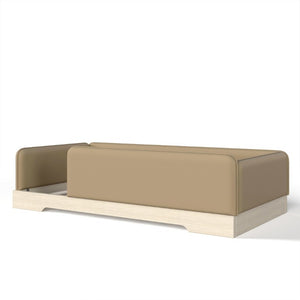 English Elm Twin Montessori Floor Bed Faux Leather Padded Frame with Removable Guardrails Kids Brown W1580P493126