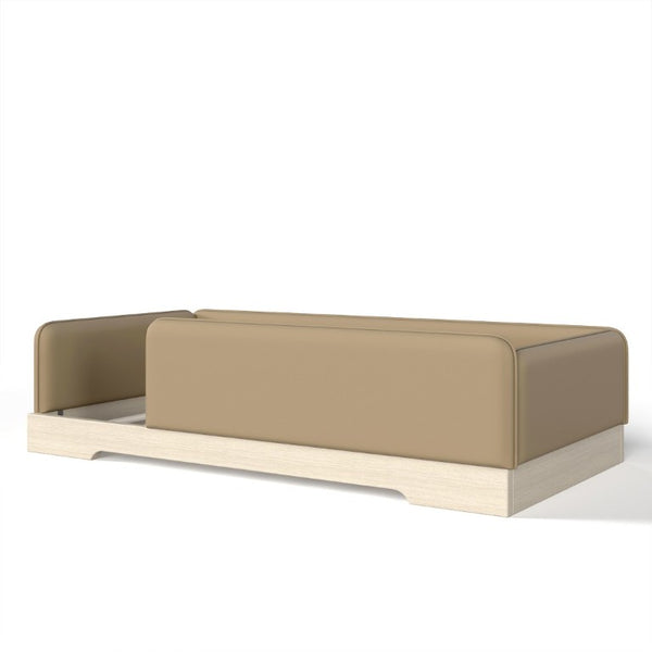 English Elm Twin Montessori Floor Bed Faux Leather Padded Frame with Removable Guardrails Kids Brown W1580P493126