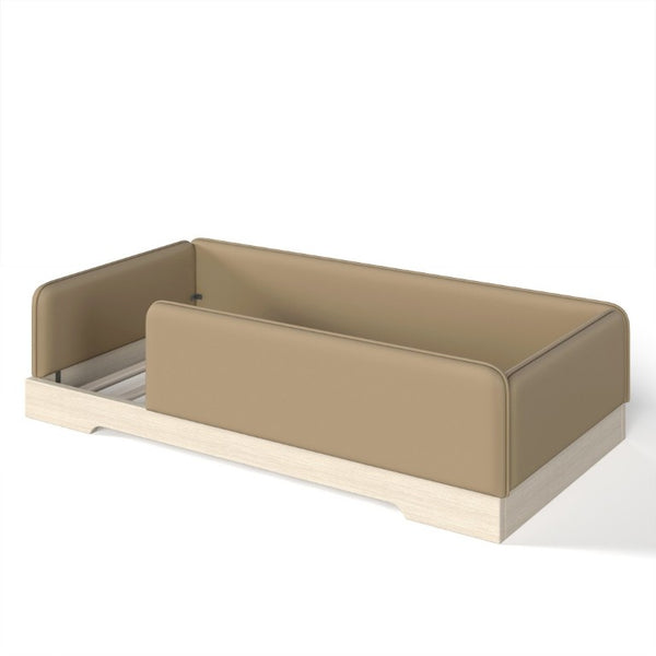 English Elm Twin Montessori Floor Bed Faux Leather Padded Frame with Removable Guardrails Kids Brown W1580P493126