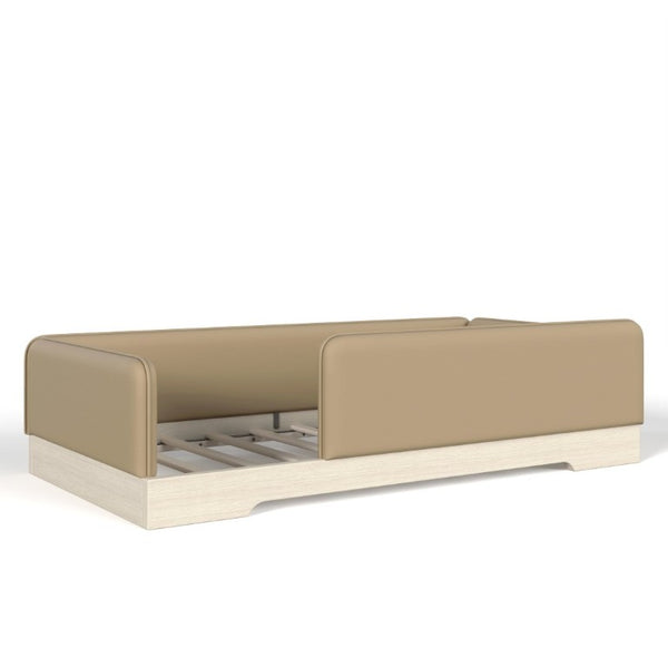 English Elm Twin Montessori Floor Bed Faux Leather Padded Frame with Removable Guardrails Kids Brown W1580P493126