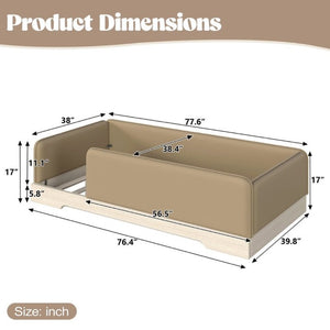 English Elm Twin Montessori Floor Bed Faux Leather Padded Frame with Removable Guardrails Kids Brown W1580P493126