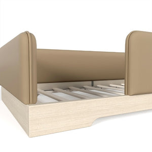 English Elm Twin Montessori Floor Bed Faux Leather Padded Frame with Removable Guardrails Kids Brown W1580P493126
