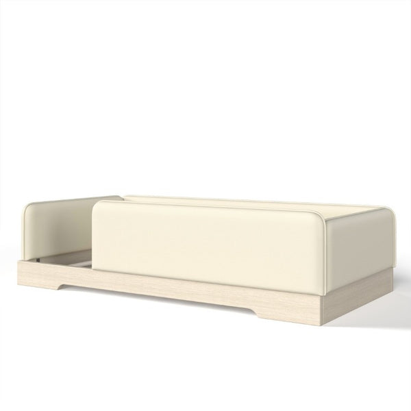 English Elm Twin Montessori Floor Bed Faux Leather Padded Frame with Removable Guardrails Kids Beige W1580P493129