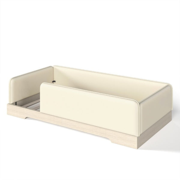 English Elm Twin Montessori Floor Bed Faux Leather Padded Frame with Removable Guardrails Kids Beige W1580P493129