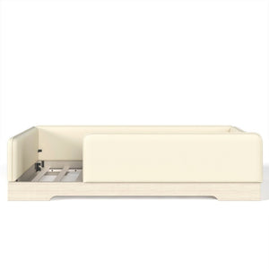 English Elm Twin Montessori Floor Bed Faux Leather Padded Frame with Removable Guardrails Kids Beige W1580P493129