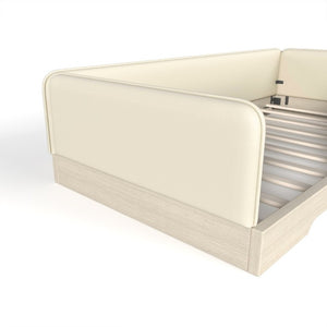 English Elm Twin Montessori Floor Bed Faux Leather Padded Frame with Removable Guardrails Kids Beige W1580P493129