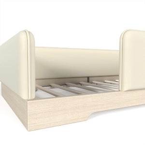 English Elm Twin Montessori Floor Bed Faux Leather Padded Frame with Removable Guardrails Kids Beige W1580P493129