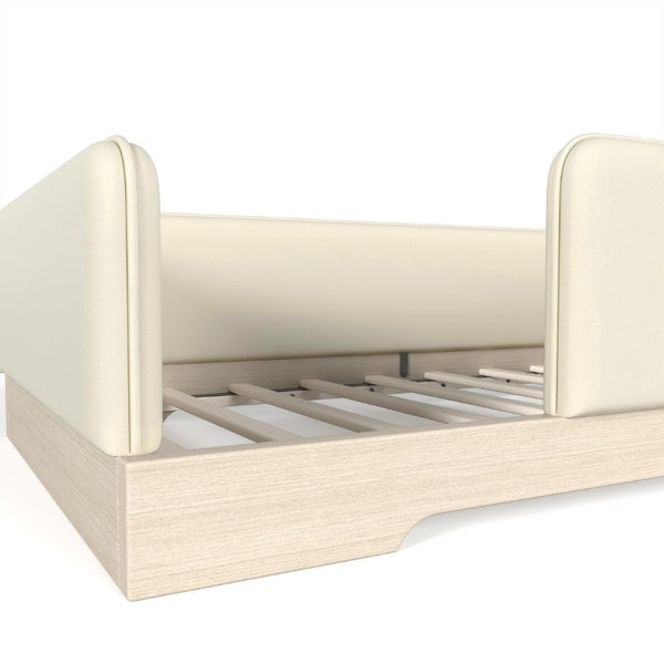 English Elm Twin Montessori Floor Bed Faux Leather Padded Frame with Removable Guardrails Kids Beige W1580P493129