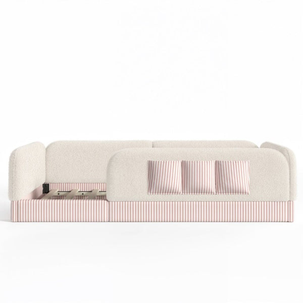 English Elm Twin Montessori Floor Bed Teddy Fleece Kids Frame with Surround Safety Rails and Storage Beige W1580P493495