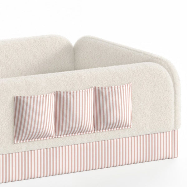 English Elm Twin Montessori Floor Bed Teddy Fleece Kids Frame with Surround Safety Rails and Storage Beige W1580P493495