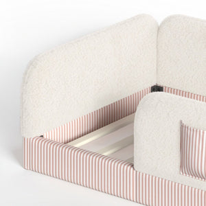 English Elm Twin Montessori Floor Bed Teddy Fleece Kids Frame with Surround Safety Rails and Storage Beige W1580P493495