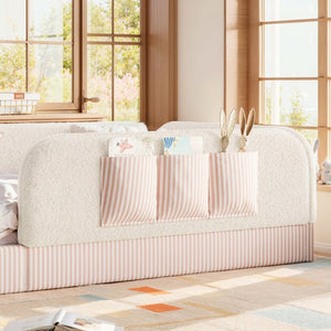 English Elm Twin Montessori Floor Bed Teddy Fleece Kids Frame with Surround Safety Rails and Storage Beige W1580P493495