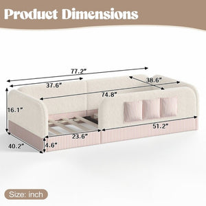 English Elm Twin Montessori Floor Bed Teddy Fleece Kids Frame with Surround Safety Rails and Storage Beige W1580P493495